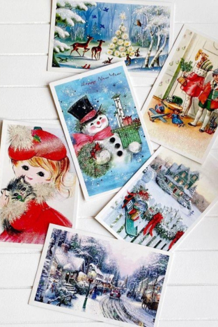 24lü Simli Karışık Yılbaşı Kartpostal Seti - 3