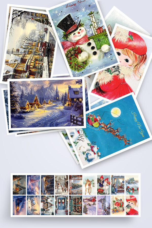 24lü Simli Karışık Yılbaşı Kartpostal Seti - 1