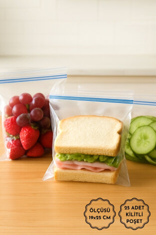 25 adet kilitli piknik gıda poşeti, 19x25 cm (Sandviç poşeti, Meyve ve Sebze Saklama Poşeti) - Bimotif