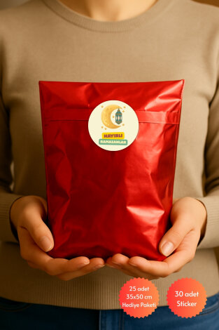25 adet Ramazan ve Bayramlık Hediye Paketi (35x50cm Janjanlı Yapışkanlı) 30 çeşit Sticker (4x4cm) - Bimotif