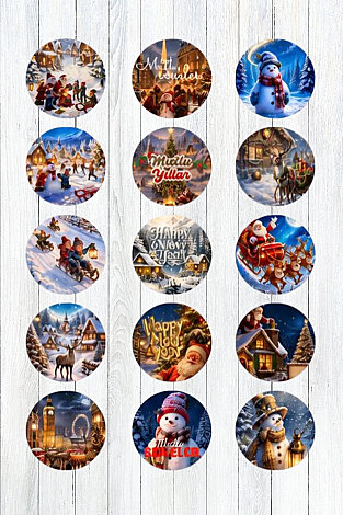 25 parça Yılbaşı Kartpostal, Zarf ve Sticker Seti - (12 Kartpostal + 12 Zarf + 1 Sayfa Sticker) - 4
