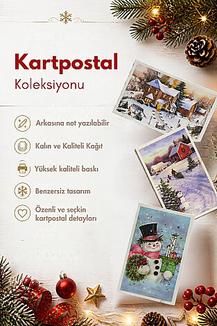 25 parça Yılbaşı Kartpostal, Zarf ve Sticker Seti - (12 Kartpostal + 12 Zarf + 1 Sayfa Sticker) - 3