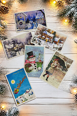 25 parça Yılbaşı Kartpostal, Zarf ve Sticker Seti - (12 Kartpostal + 12 Zarf + 1 Sayfa Sticker) - 5