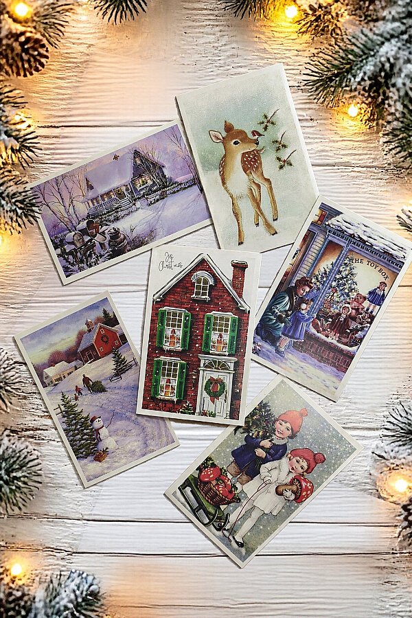 25 parça Yılbaşı Kartpostal, Zarf ve Sticker Seti - (12 Kartpostal + 12 Zarf + 1 Sayfa Sticker) - 6