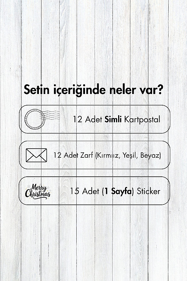 25 parça Yılbaşı Simli Kartpostal, Zarf ve Sticker Seti - 12 Simli Kartpostal + 9 Zarf + 2 Sticker - 7