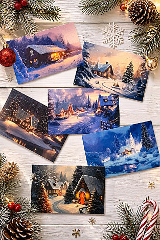 25 parça Yılbaşı Simli Kartpostal, Zarf ve Sticker Seti - 12 Simli Kartpostal + 9 Zarf + 2 Sticker - 3