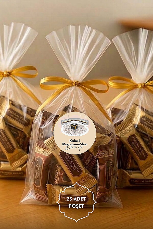 25'li Hac ve Umre Hediye Paketleme Seti (25 Şeffaf Poşet 15x25cm, 25 Gold Klips, 30 adet Sticker) - 5