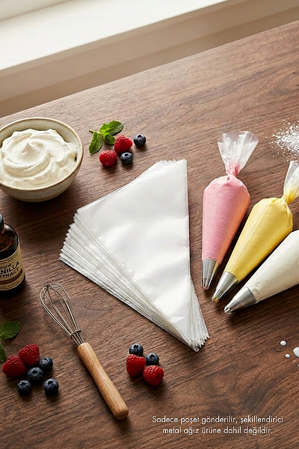 25li Kullan At Krema Sıkma Torbası (30cm) Pasta, Kek, Krem Şanti Süsleme Poşeti, Pastacı Malzemesi - 2