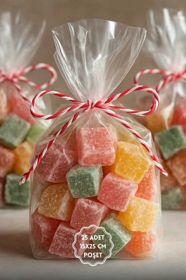 25li Paket İpli Hediye Poşet Seti (25 adet Şeffaf Poşet 15x25 cm ve 25 metre Paket İpi) - 2