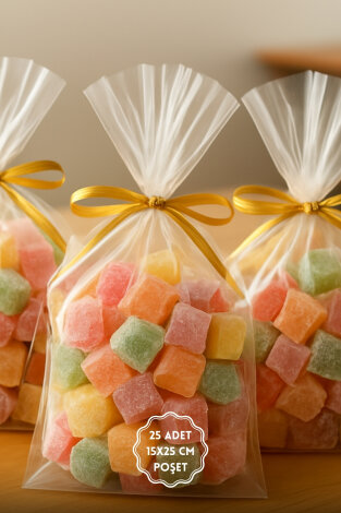 25li Sticker ve Hediye Poşeti Seti (25 Şeffaf Poşet 15x25 cm, 25 adet Gold Klips, 35 adet Sticker) - Bimotif (1)