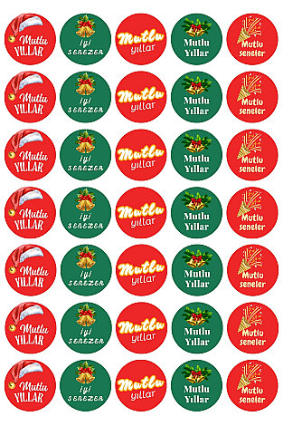 25li Yılbaşı Hediye Poşeti Seti (25 Şeffaf Poşet 15x25 cm + 20m Organze Kurdele + 35 adet Sticker) - 5