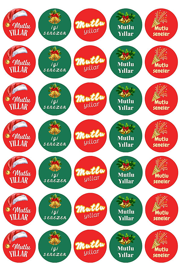 25li Yılbaşı Hediye Poşeti Seti (25 Şeffaf Poşet 15x25 cm + 20m Organze Kurdele + 35 adet Sticker) - 5