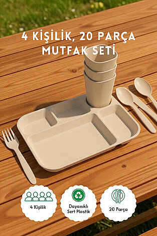 26 Parça Piknik Seti (Termos Çanta, Piknik Örtüsü, 4 adet Peçete, 20 Parça 4 Kişilik Mutfak Seti) - 4