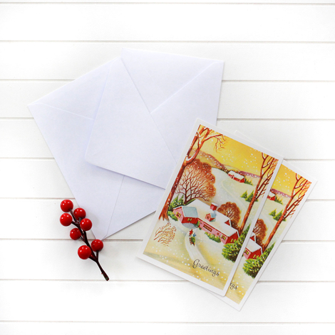4lü yılbaşı kartpostal-zarf seti, ağaçlı yol - Bimotif (1)
