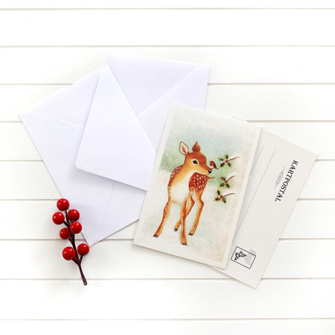 4lü yılbaşı kartpostal-zarf seti, geyik - Bimotif