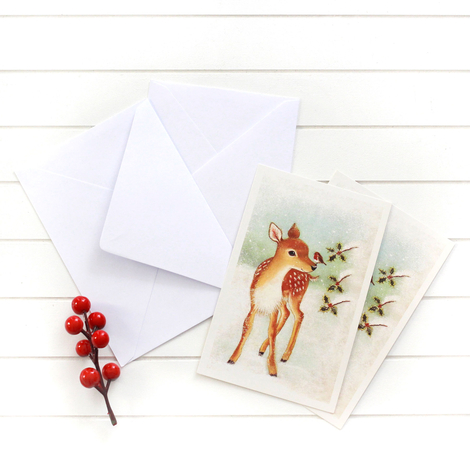 4lü yılbaşı kartpostal-zarf seti, geyik - Bimotif (1)