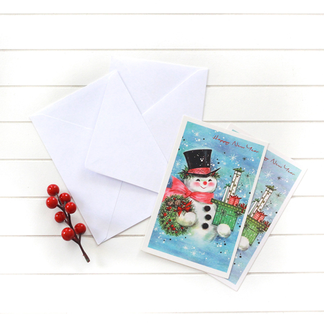 4lü yılbaşı kartpostal-zarf seti, kardan adam - 2
