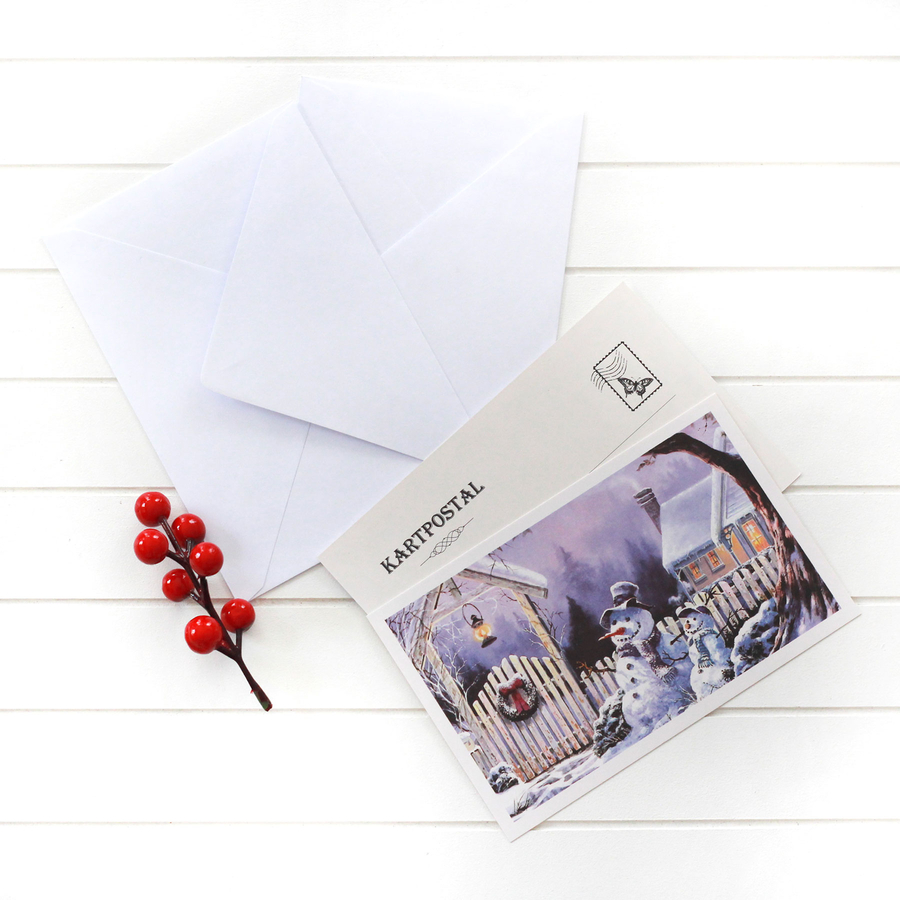 4lü yılbaşı kartpostal-zarf seti, kardan adamlar - 1