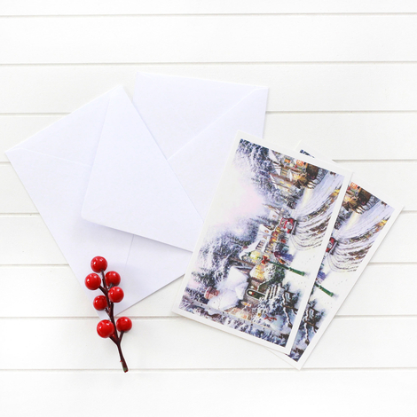 4lü yılbaşı kartpostal-zarf seti, karlı cadde - Bimotif (1)