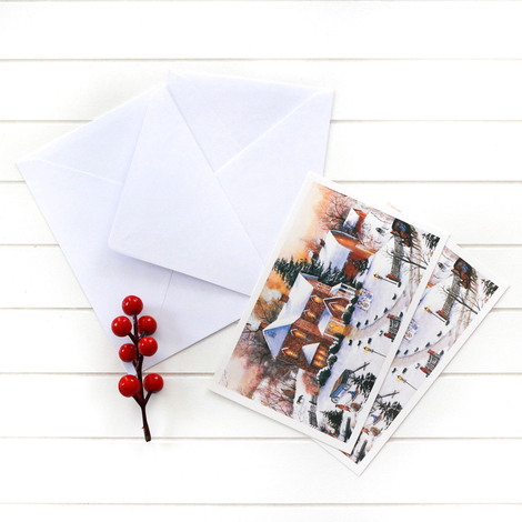 4lü yılbaşı kartpostal-zarf seti, karlı malikane - 2