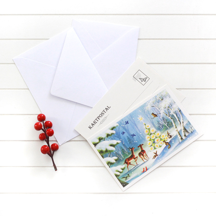 4lü yılbaşı kartpostal-zarf seti, karlı orman - 1
