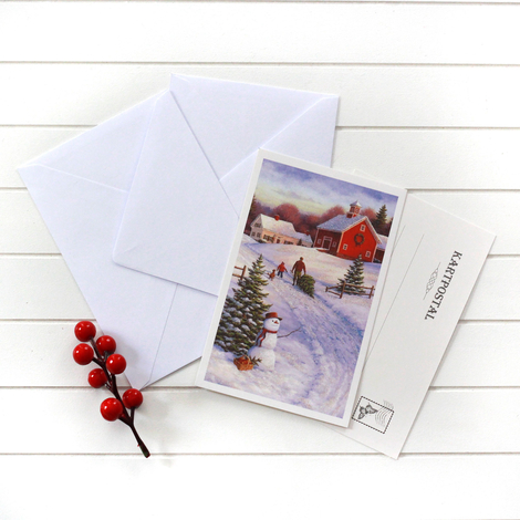 4lü yılbaşı kartpostal-zarf seti, karlı patika - Bimotif