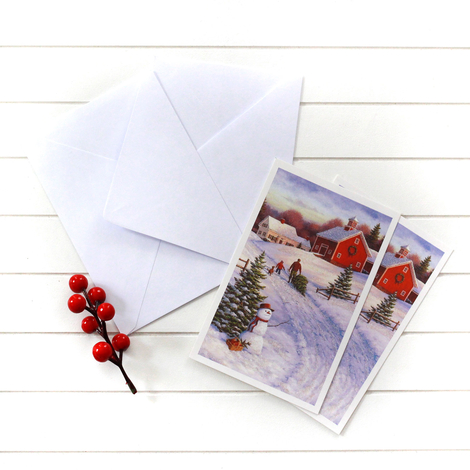 2li yılbaşı kartpostal-zarf seti, karlı patika - 2