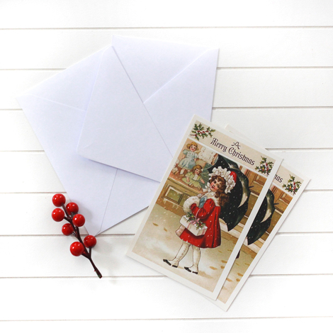 4lü yılbaşı kartpostal-zarf seti, kırmızı mantolu kız - Bimotif (1)