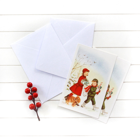 4lü yılbaşı kartpostal-zarf seti, köpek ve çocuklar - 2