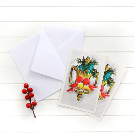 2li yılbaşı kartpostal-zarf seti, kuşlar - Bimotif (1)