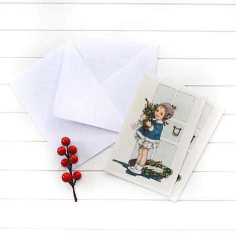 4lü yılbaşı kartpostal-zarf seti, mavili kız - Bimotif (1)