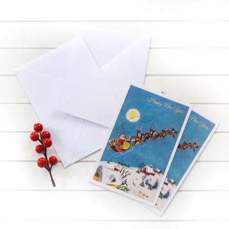 4lü yılbaşı kartpostal-zarf seti, noel geyikleri - 2