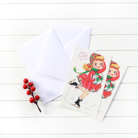 4lü yılbaşı kartpostal-zarf seti, patenci kız - 2