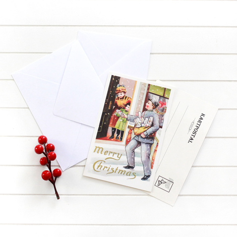 4lü yılbaşı kartpostal-zarf seti, postacı - Bimotif