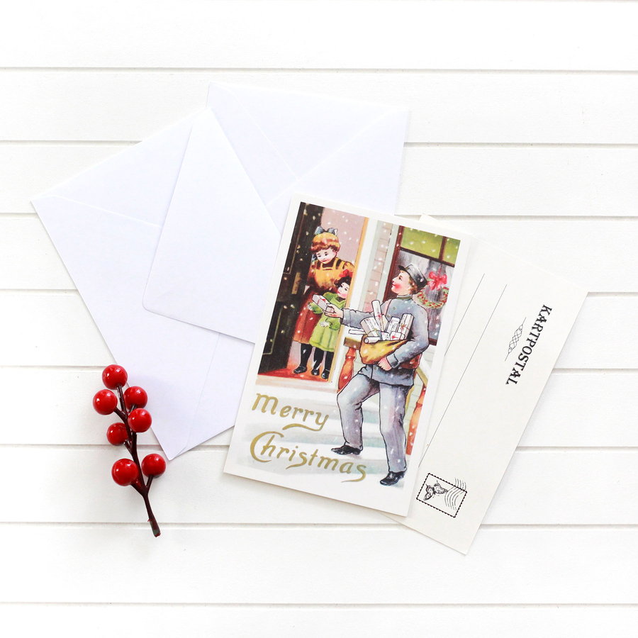 4lü yılbaşı kartpostal-zarf seti, postacı - 1