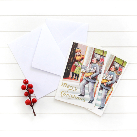 4lü yılbaşı kartpostal-zarf seti, postacı - 2