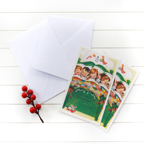 4lü yılbaşı kartpostal-zarf seti, uyuyan çocuklar - Bimotif (1)