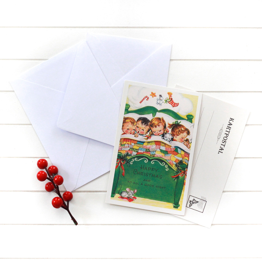 4lü yılbaşı kartpostal-zarf seti, uyuyan çocuklar - 1