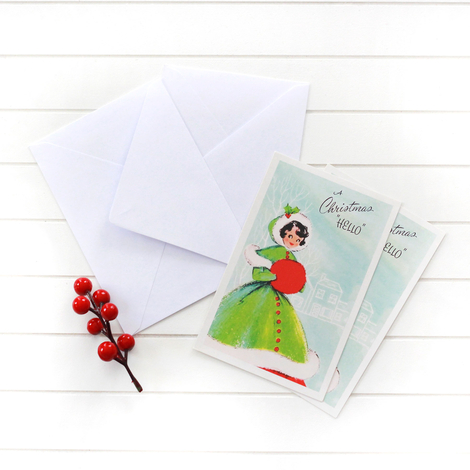 2li yılbaşı kartpostal-zarf seti, yeşilli kadın - Bimotif (1)