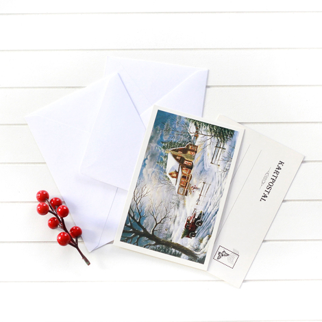2li yılbaşı kartpostal-zarf seti, yılbaşı evi - Bimotif