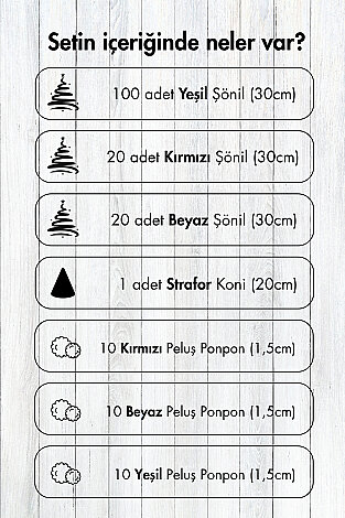 Yılbaşı Süsü - Minyatür Çam Ağacı Yapım Seti - 140 Şönil (30cm) + 30 Ponpon - Strafor Koni (20 cm) - 5