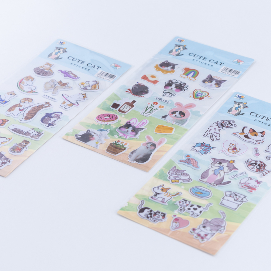 3 adet sevimli kediler sticker seti - 1
