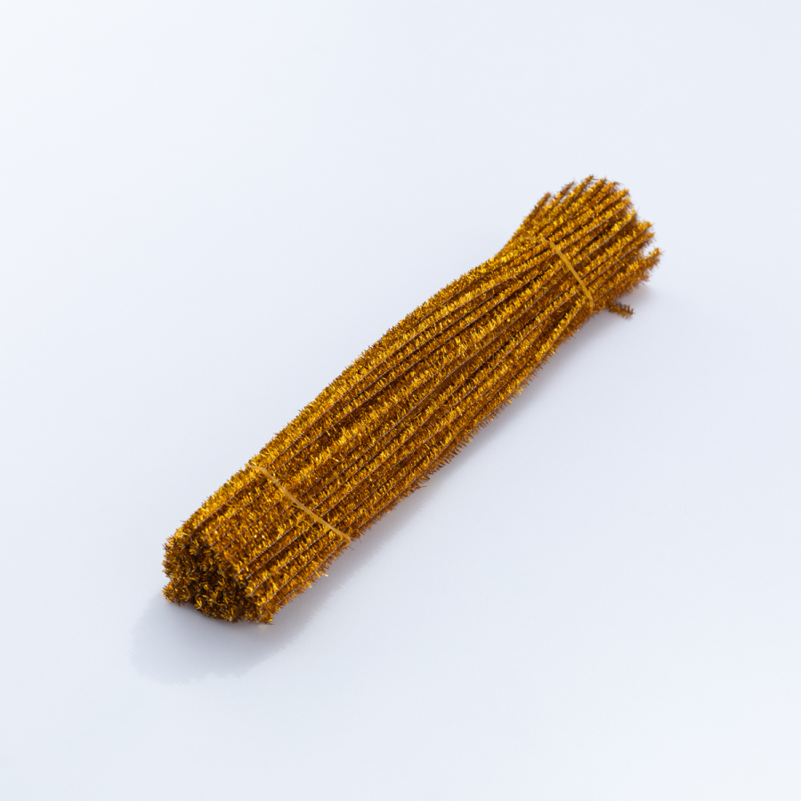 3 adet simli şönil, tüylü tel, 30 cm, eğitici şönil, hardal - 1