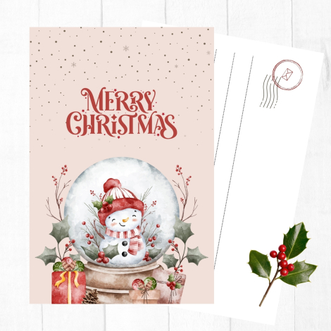 3 adet yılbaşı kartpostal, kar küresi - Bimotif