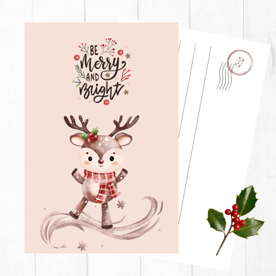 3 adet yılbaşı kartpostal, minik geyik - 1