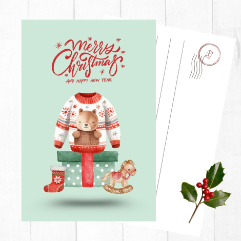 3 adet yılbaşı kartpostal, örgü kazak - Bimotif