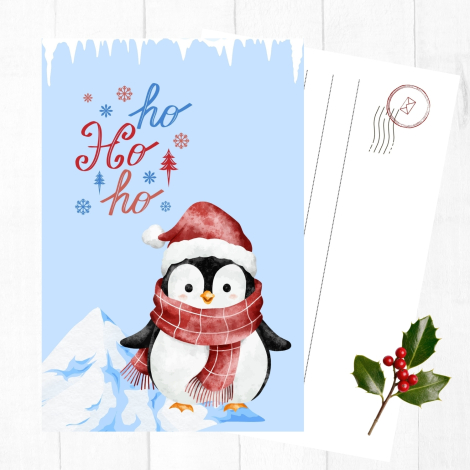 3 adet yılbaşı kartpostal, sevimli penguen - Bimotif