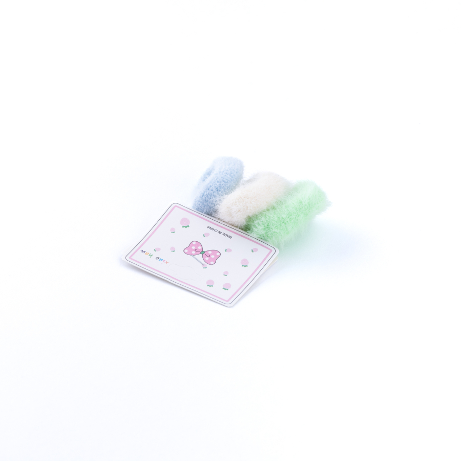 3 renkli tüylü saç tokası (Mavi, Yeşil, Beyaz) - 1