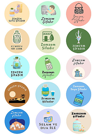 300 adet Zem Zem Suyu Sticker, Hac Hediyelerine Özel Paketleme Etiketi (4cm) Hediye Ambalaj Etiketi - Bimotif (1)