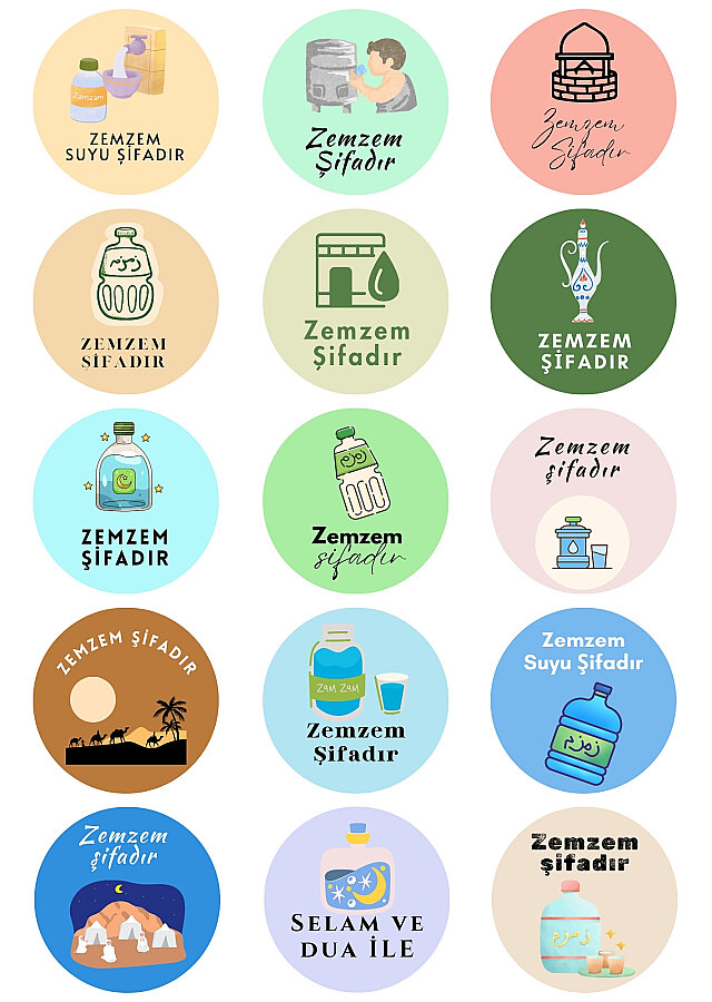 300 adet Zem Zem Suyu Sticker, Hac Hediyelerine Özel Paketleme Etiketi (4cm) Hediye Ambalaj Etiketi - 2